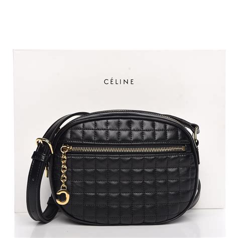 CELINE Calfskin Quilted C Charm Wallet Black 